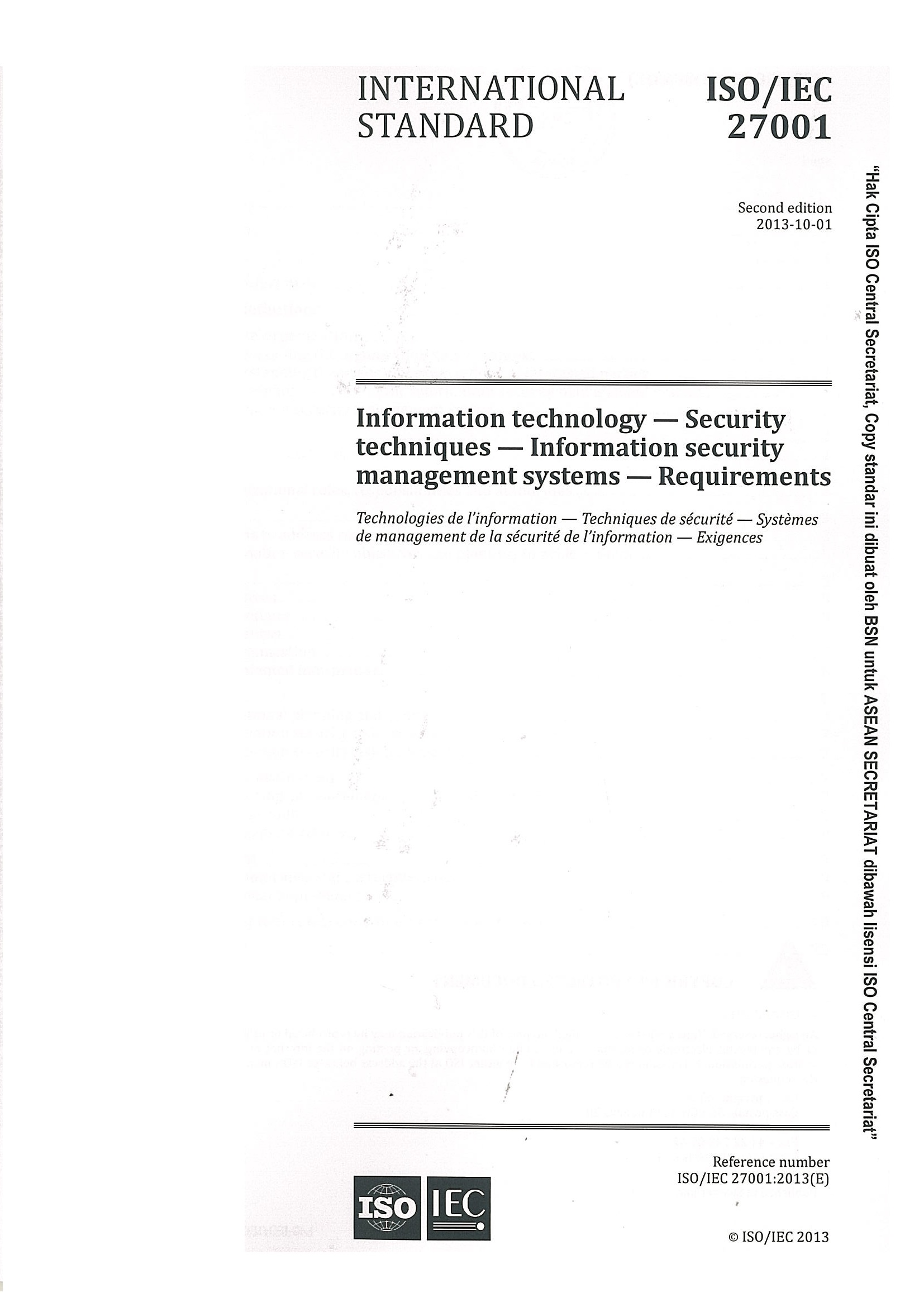 ISO/IEC 27001 Information Technology - Security Techniques ...